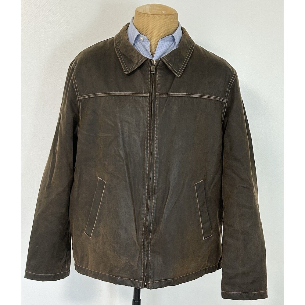 Mens Columbia Bomber Biker Jacket Size Large Distressed Oil Cloth Cotton Y2K VTG - Picture 2 of 12